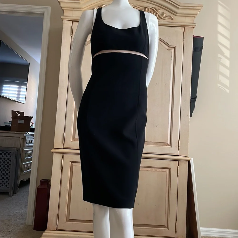 MICHAEL KORS COLLECTION Scoop Neck Empire Waist Nude Mesh Cut Out Pencil Dress 8 - Picture 5 of 12